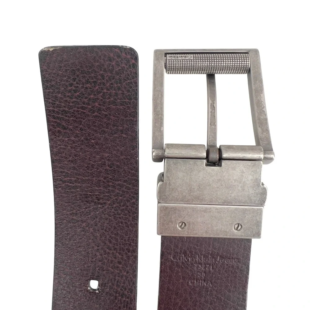 Calvin Klein Jeans Mens‎ Reversible Belt Black Burgundy Leather Swivel Buckle 30